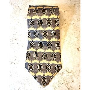Geoffrey Beene Classic Yellow Gray Tan Geometric Silk Textured Pointed Tie USA‎
